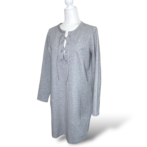 J. Crew Mercantile Heather Gray Lace Up Tunic Sweatshirt Mini Dress Women's - Picture 1 of 11